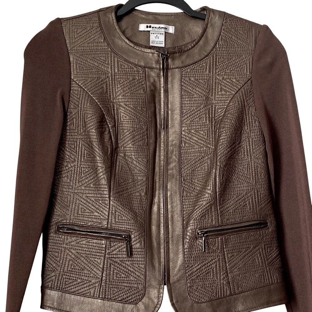 Nygard 100% Leather/Knit Bronze/Lager Modern Stitching Design Jacket Sz 4-6P